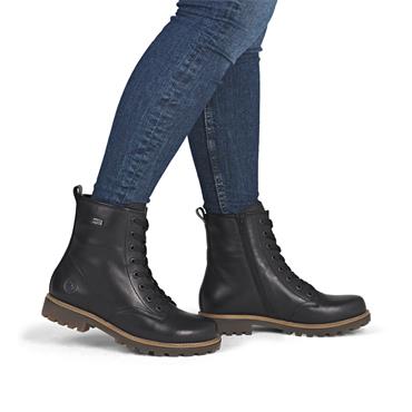 Remonte Laced Gum Sole Biker Boot - Black Leather
